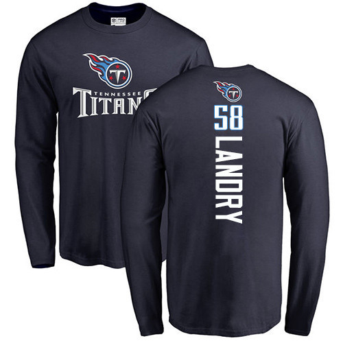 Tennessee Titans Men Navy Blue Harold Landry Backer NFL Football #58 Long Sleeve T Shirt